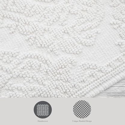 Jean Pierre - Ricardo Bath Mat, Woven Fringe Bathroom Rugs, 100% Cotton, Premium Bathroom Decor - Measures 17" x 31" - White