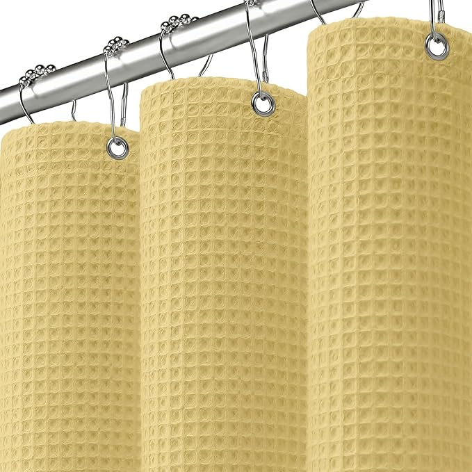 Waffle Weave Shower Curtain - Yellow Cotton Fabric Texture Heavyweight Shower Curtains for Bathroom,Washable,72Wx72L