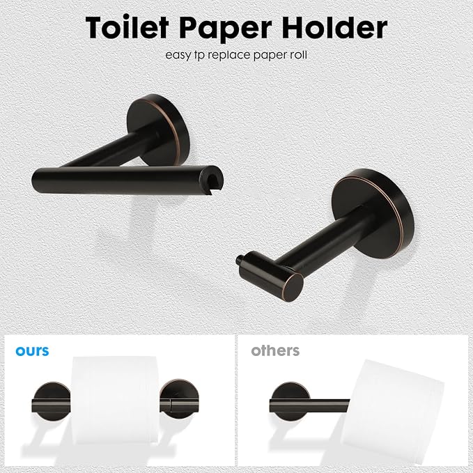 Oil Rubbed Bronze Toilet Paper Holder, Stainless Steel Towel Ring, Double Post Pivoting Toilet Paper Holder and Hand Towel Holder for Bathroom, Bathroom Hardware Accessories Set Brushed Bronze