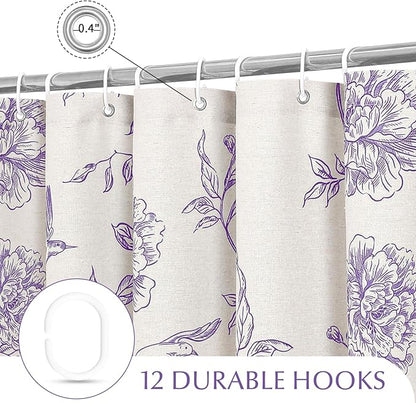 MitoVilla Purple Farmhouse Shower Curtain Set, Cotton Floral Hummingbird Cottagecore Spring Shower Curtains for Bathroom, Modern Country Bathroom Décor, 72" W x 72" L