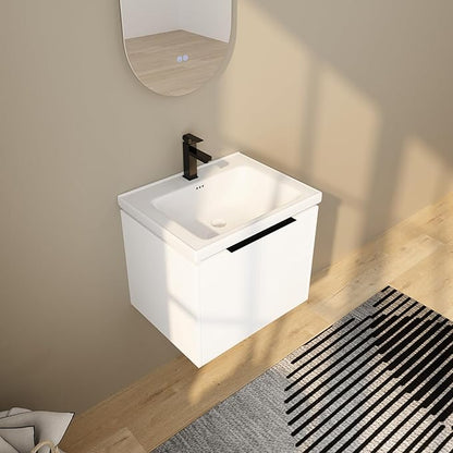 24 Inch Bathroom Vanity with Sink,Wall Mounted Bathroom Vanity Sink Combo with Soft Close Doors for Small Space,Modern Floating Bathroom Vanity with Top Basin & Storage Cabinet,White