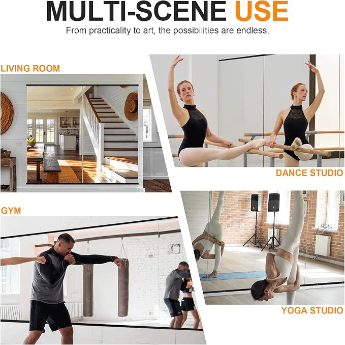 Home Gym Mirror, 54''x30''x2PCS Black | Wall Mounted Large Frameless Tempered Glass Wall Mirror for Home Gym, Garage, Bedroom, Bathroom