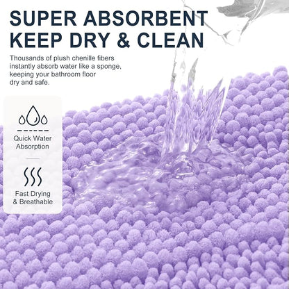 Smiry Thick Chenille Bathroom Runner Rugs 47x20, Soft Bath Mat, Lavender | Quick‑Dry & Machine Washable, Non‑Slip Bath Carpet, Striped Bath Rugs for Tub & Shower, Modern Home Decor Accessories