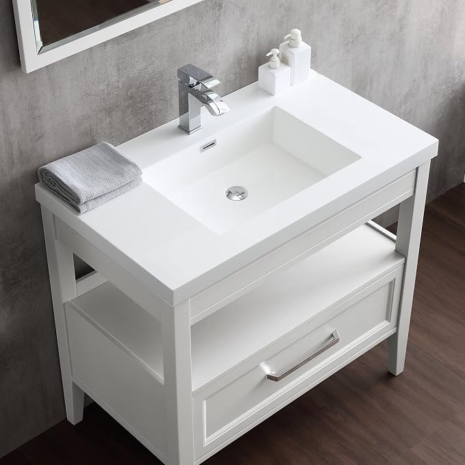 Dowell 37" Bathroom Sink,Single Bowl Vanity Basin,Rectangular Drop-In Bathroom Sink with Overflow,White-000 3722BP