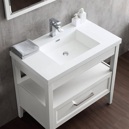 Dowell 37" Bathroom Sink,Single Bowl Vanity Basin,Rectangular Drop-In Bathroom Sink with Overflow,White-000 3722BP