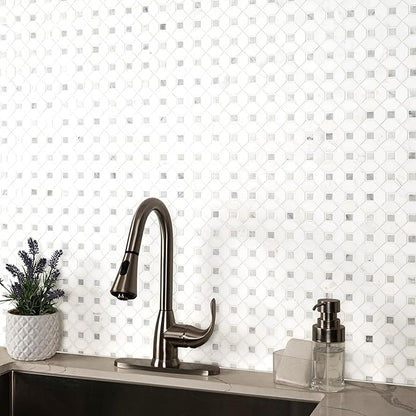 MSI Bianco Dolomite Dotty Polished Marble Mesh-Mounted Mosaic Tile for Kitchen Backsplash, Bathroom Wall, Accent Wall, and Shower
