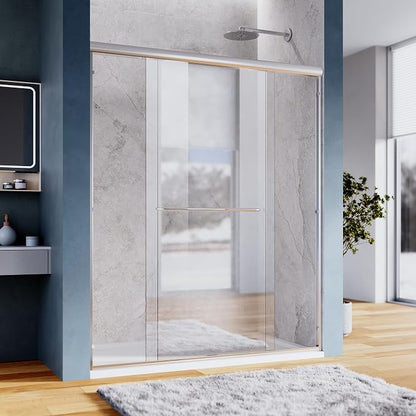 SUNNY SHOWER Doors Glass Sliding Semi-Frameless Shower Glass Door, 1/4" Clear Glass, 52.5-54" W x 72" H Bathroom Sliding Shower Enclosure Chrome Finish
