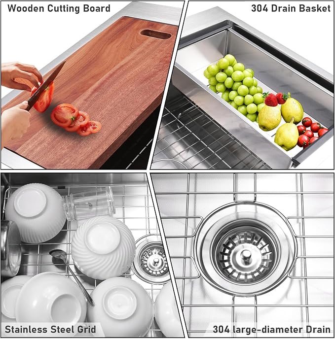 Drop-in Kitchen Sink 33"x22" Workstation:3D Micro-pebble Embossed | 18-Gauge Stainless Steel Sink, 9" Deep, Top Mount, Scratch-Resistant Embossed Surface, for Large Families