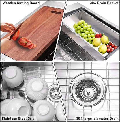 Drop-in Kitchen Sink 33"x22" Workstation:3D Micro-pebble Embossed | 18-Gauge Stainless Steel Sink, 9" Deep, Top Mount, Scratch-Resistant Embossed Surface, for Large Families