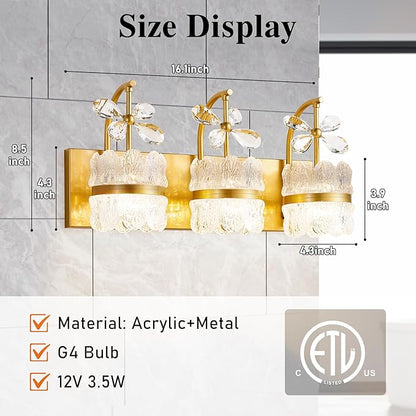 Bathroom Lights Over Mirror - Makeup Lighting Gold - Bathroom Vanity Light with Acrylic Shades for Bath, Makeup Desk, Farmhouse, Hallway, 3-Light