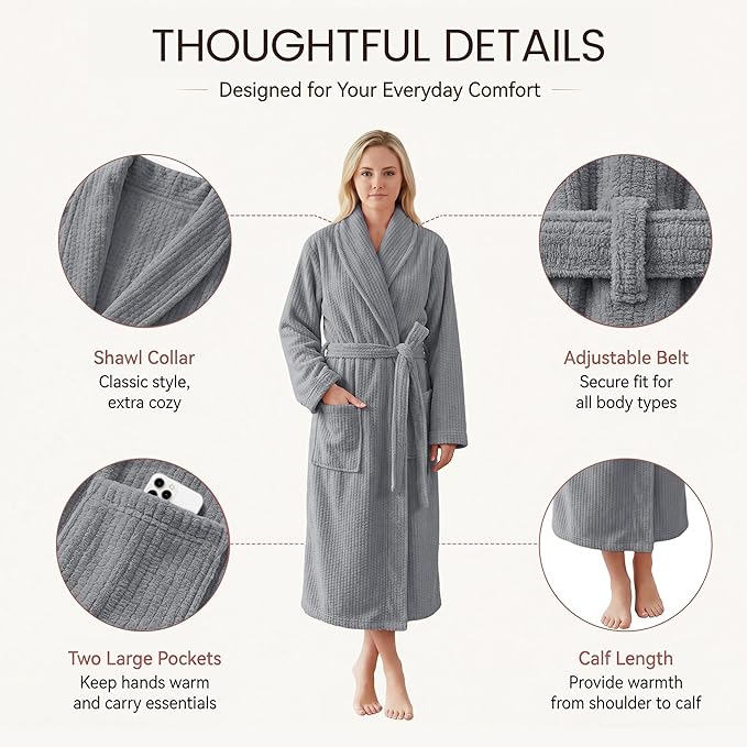 PJGGZ Women's Shawl Collar Bathrobe, Soft Long Towel Robes for Women - Super Absorbent Quick Dry yet Warm