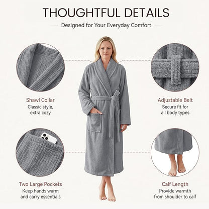 PJGGZ Women's Shawl Collar Bathrobe, Soft Long Towel Robes for Women - Super Absorbent Quick Dry yet Warm