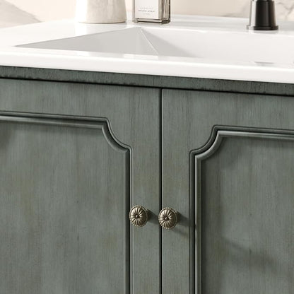 Merax 30" Vintage Bathroom Vanity with Sink, Bathroom Storage Vanity Cabinet with 2 Doors & Rubber Wood Legs & Adjustable Shelves & Antique Handles, Soft-Close Hinges, Antique Blue