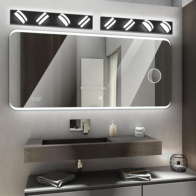 LED Bathroom Vanity Light, 360°Rotatable, 1980 LM 4 Light Black Modern Matte Bathroom Lighting Fixtures, Over Mirror Vanity Lights for Living Room, Bedroom ETL Certified