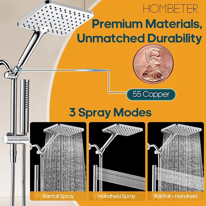 Filtered Shower Head with Handheld Spray Combo High Pressure Rain Shower Head Dual Shower Head with Filters - Removes Chlorine Height Adjustable & Built-in Power Wash