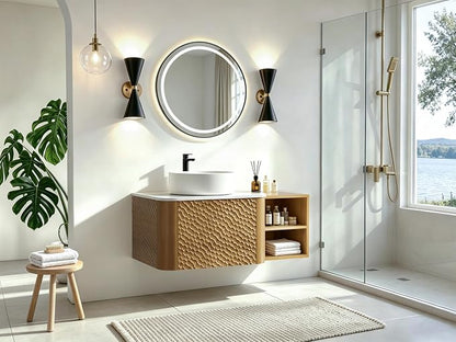 36 Inch Modern Bathroom Vanity with Ceramic Sink, Floating Bathroom Sink Cabinet with Sintered Stone Top&Solid Wood Hammered Frame, Single Bathroom Vanities w/Soft-Close Drawer&Side Open Cube