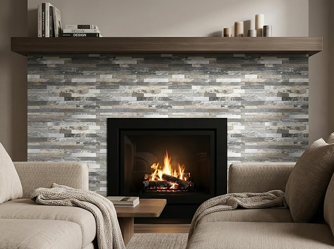 Yipscazo 2026 New Upgrade Peel and Stick Stone Metal Backsplash, PVC Wall Tiles Stick on Tiles for Backsplash Kitchen, Bathroom, Fireplace (40 Sheets, Light Wood)