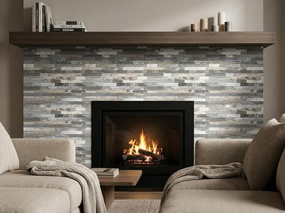Yipscazo 2026 New Upgrade Peel and Stick Stone Metal Backsplash, PVC Wall Tiles Stick on Tiles for Backsplash Kitchen, Bathroom, Fireplace (40 Sheets, Light Wood)