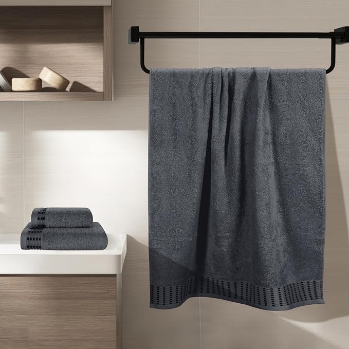 Ultra Soft 3 Pack Cotton Towel Set, Contains a Bath Towels 28x55 inch, a Hand Towels 16x24 inch & a Wash Cloths 12x12 inch, Ideal Everyday use, Compact & Lightweight - Charcoal Grey