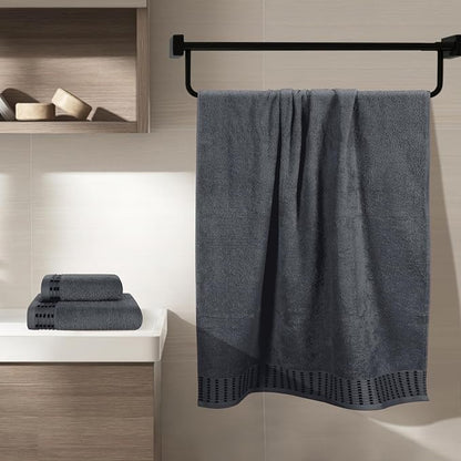 Ultra Soft 3 Pack Cotton Towel Set, Contains a Bath Towels 28x55 inch, a Hand Towels 16x24 inch & a Wash Cloths 12x12 inch, Ideal Everyday use, Compact & Lightweight - Charcoal Grey