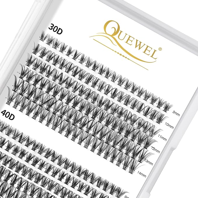 QUEWEL Cluster Lashes 240Pcs Individual Lashes 30D+40D C Curl Mix8-14mm | Lash Extensions Clusters Lashes Soft&Natural False Eyelashes Individual DIY Eyelash Extension at Home(30D+40D C MIX8-14)