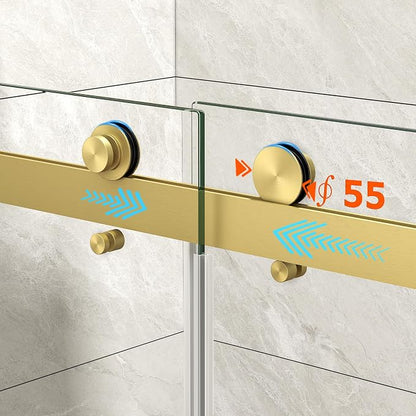 Frameless Shower Door,55-60" W x 76" H Sliding Glass Shower Door,5/16"(8mm) Thick Tempered Clear Glass with Explosion-Proof Film Nano Coating,Waterproof Strip,Brushed Gold