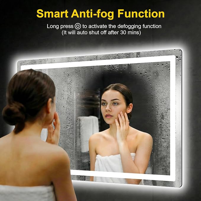 LED Bathroom Mirror with Lights, 30"x45" Lighted Vanity Mirror for Wall | Anti-Fog, Dimmable 3 Color Light, Backlit+Frontlit, Shatterproof Tempered Glass, Memory Function