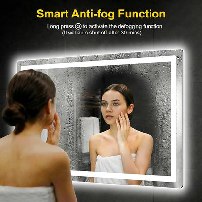 LED Bathroom Mirror with Lights, 30"x45" Lighted Vanity Mirror for Wall | Anti-Fog, Dimmable 3 Color Light, Backlit+Frontlit, Shatterproof Tempered Glass, Memory Function