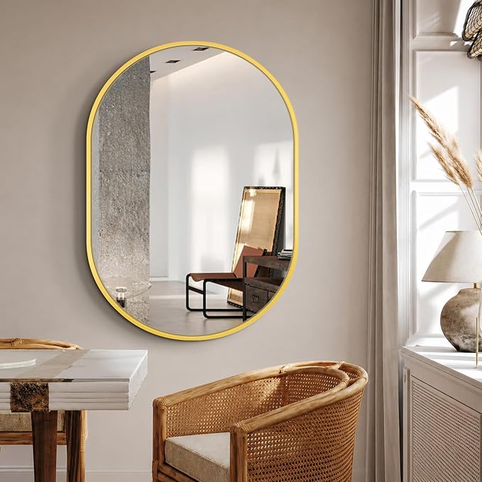 40x28 Gold Oval Bathroom Mirror for Over Sink, Aluminum Frame | HD Reflection No Distortion, Aluminum Frame, Mounting Hardware for Vertical or Horizontal Mount