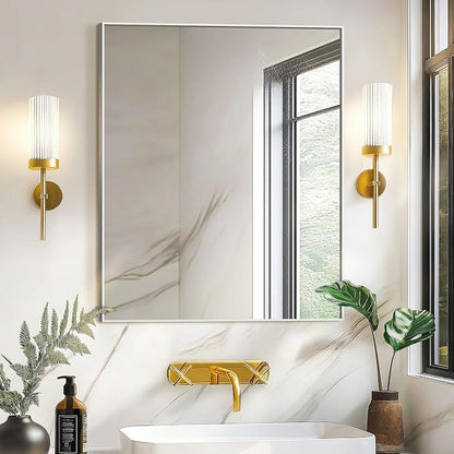Bathroom Vanity Mirror for Wall, 24"x30" Bathroom Mirror for Over Sink | HD Shatterproof Glass, Rectangular Metal Frame, Horizontally or Vertically, Mirror for Bathroom, Living Room, Entryway,Silver
