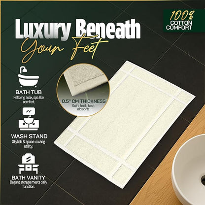 Pearl Linens Pack of 2 100% Cotton Bath Mat 18x25 inches, Soft & Absorbent Quick Dry Bathroom Mats Set, Not Bathroom Rugs, After Shower Mats, Bath Tub Mat, 781 GSM, Machine Washable, Ivory