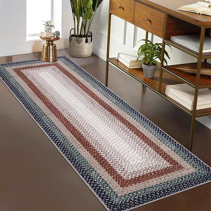 Imitation Braided Collection-Print Washable Rugs 2x10 Runner Rug Modern Bathroom Rugs Non Slip Kitchen Runner Low Pile Entryway Rug Stain Resistant Carpet for Laundry Hallway Bedside