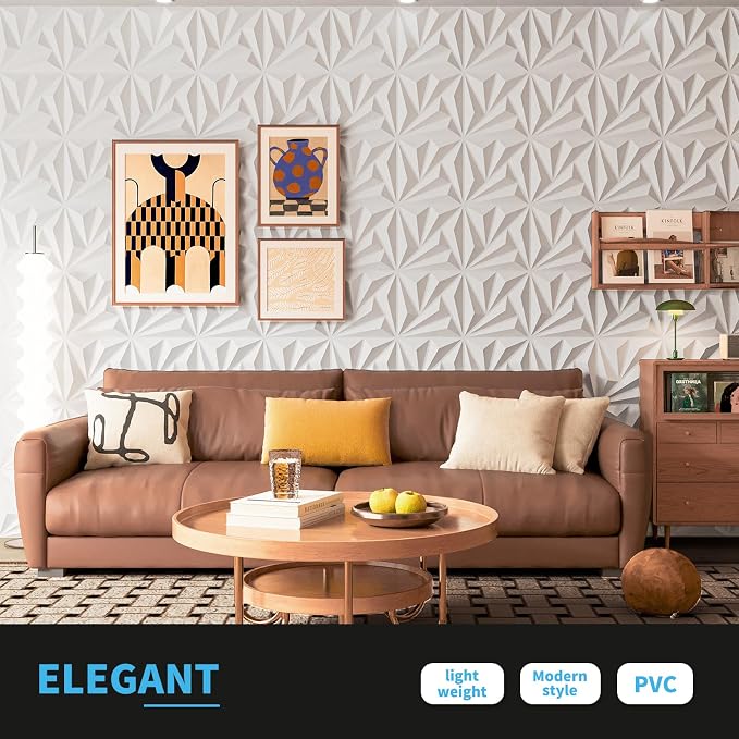Art3d 20 Pack Decorative 3D Wall Panels, 19 Sq.feet PVC Interior Wall Décor, 11.8"x11.8", White