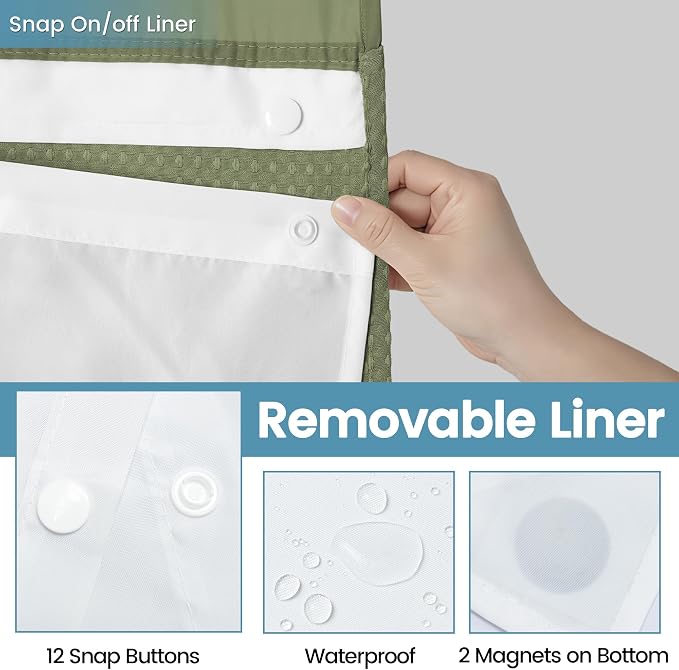 EUTXL Heavyweight Sage Green Long Hotel Shower Curtain - 256GSM Waffle Textured Heavy Duty Thick Fabric Shower Curtains for Bathroom,71W x 86H