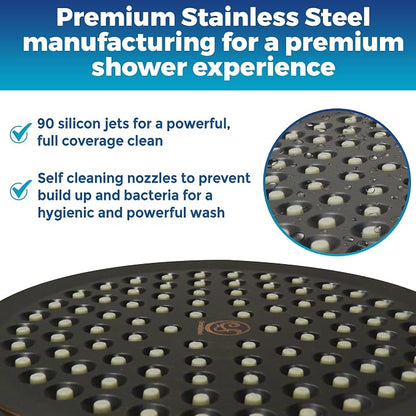 CircleSplash Shower Head - High Pressure 2.5 GPM - Oil Rubbed Bronze | Anti-clog silicone nozzles, removable restrictor, easy-clean fixed replacement