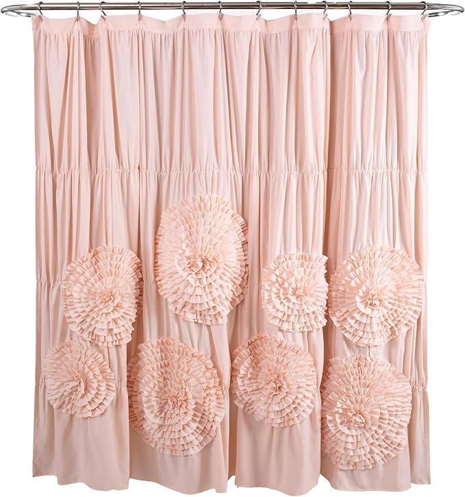 Lush Decor Serena Shower Curtain, 72" W x 72" L, Blush -Ruffled Bathroom Curtain - Pink Fabric Shower Curtains - Coquette Decor
