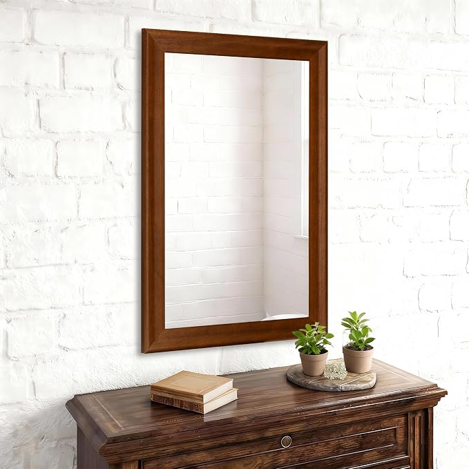 Rustic Wood Wall Mirror for Bathroom,Rectangle 24 x 36 inch Vanity Mirrors | Hanging Mirror with Wooden Frame for Living Room,Bedroom,Entryway(Walnut Brown)