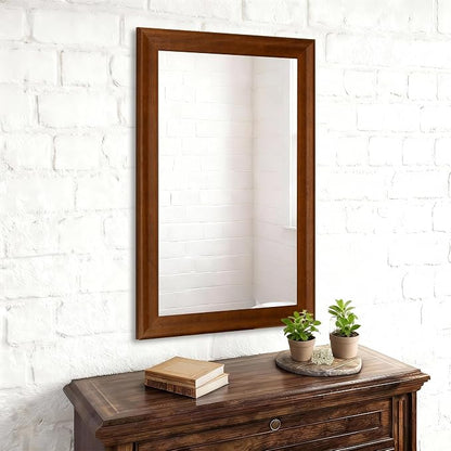 Rustic Wood Wall Mirror for Bathroom,Rectangle 24 x 36 inch Vanity Mirrors | Hanging Mirror with Wooden Frame for Living Room,Bedroom,Entryway(Walnut Brown)