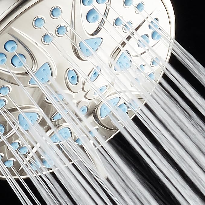 AquaDance Anti-Clog High-Pressure 6-Setting Hand with with Microban Nozzle Protection from Growth of Mold & Mildew for Stronger Shower! Aqua Blue Jets – 1.8 GPM