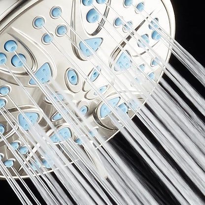 AquaDance Anti-Clog High-Pressure 6-Setting Hand with with Microban Nozzle Protection from Growth of Mold & Mildew for Stronger Shower! Aqua Blue Jets – 1.8 GPM