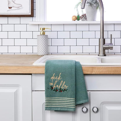 SKL Home Christmas/Winter Deck The Halls Hand Towel Set, Green (2-Pack)