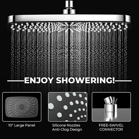 Chrome Rain Shower Head with Handheld Shower Head, 5 Spray Modes | High-Pressure Dual Shower Combo, Multi-Spray Handheld, 15-Inch Metal Extension Arm, Detachable Design for Easy, Flexible Use