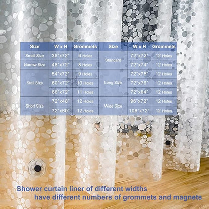 36x72 Shower Curtain Liner, EVA Vinyl Small Narrow Shower Curtain Liner with 2 Weighted Magnets and rustproof Metal Grommets for Bathroom,Non-Toxic Waterproof No Smell Shower Liner