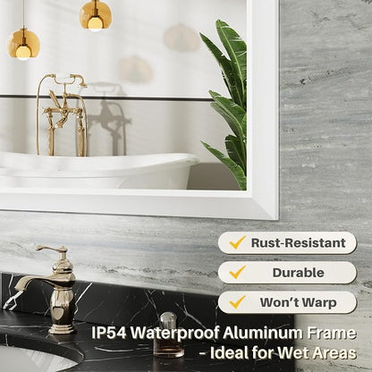 Bathroom Wall Mirror, White Metal Frame, 24x32 Inch | Anti-rust, HD tempered glass, for bathroom vanity, bedroom, living room, horizontal or vertical mount