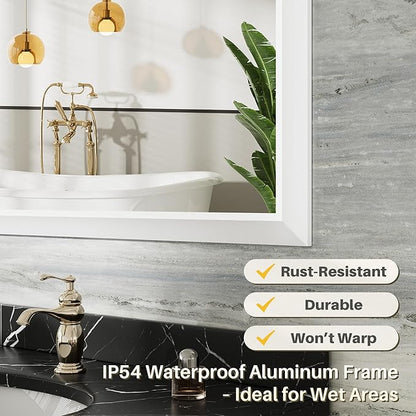 72x36 Inch White Bathroom Mirror for Wall, Thick Metal Framed Rectangle Mirrors for Over Sink, Bedroom, Living Room, Entryway, Anti-Rust, HD Tempered Glass