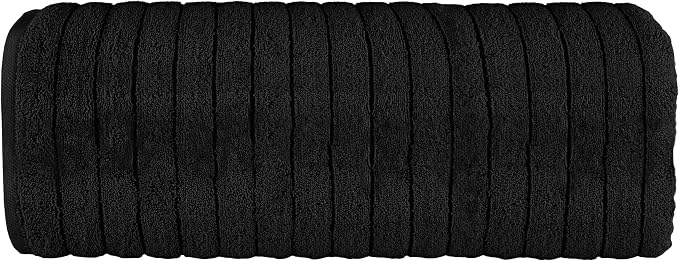 Elegant Comfort 100% Turkish Cotton Corduroy Ribbed Luxury Jumbo Bath Towel Ultra Soft - 35 x 70 Inch - Luxury Spa Premium Hotel Quality Highly Absorbent and Quick Dry Large Bath Towel, Black