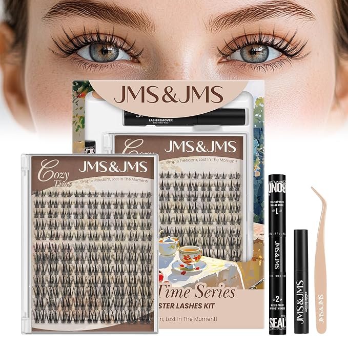 JMS&JMS Double Spike Lash Cluster Kit, Anime Lashes Kit with Invisible Band | C Curl 8-18MIX Lash Lift Kit False Eyelashes Natural Wispy Lash Clusters Kit DIY Eyelash Clusters Kit at Home