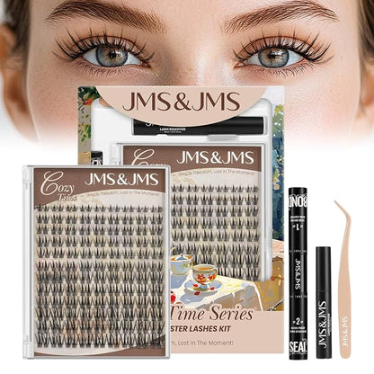 JMS&JMS Double Spike Lash Cluster Kit, Anime Lashes Kit with Invisible Band | C Curl 8-18MIX Lash Lift Kit False Eyelashes Natural Wispy Lash Clusters Kit DIY Eyelash Clusters Kit at Home