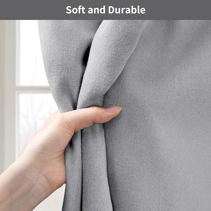Linen Shower Curtain Grey, Fabric Boho Farmhouse Shower Curtains for Bathroom Cotton Natural Cloth Liner Set 72" W x 72" L