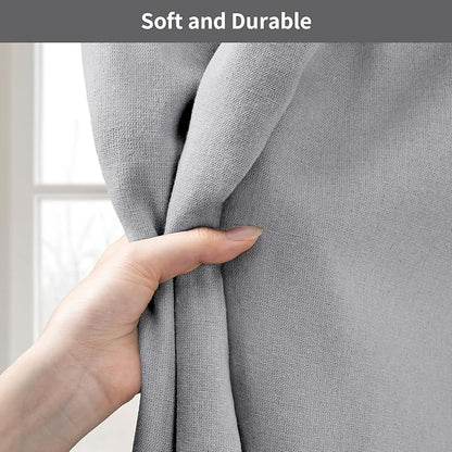 Linen Shower Curtain Grey, Fabric Boho Farmhouse Shower Curtains for Bathroom Cotton Natural Cloth Liner Set 72" W x 72" L